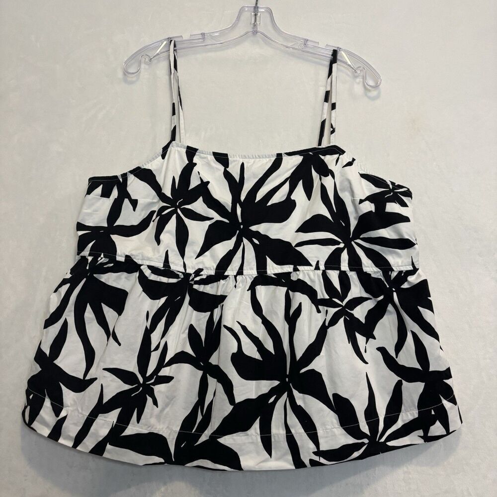 Free Assembly Women's Spaghetti Strap White Black Floral Peplum Tank Top XXXL